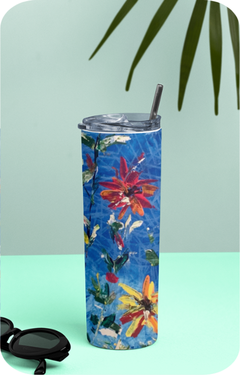 Tumbler Bottle -  Blue Sunflower